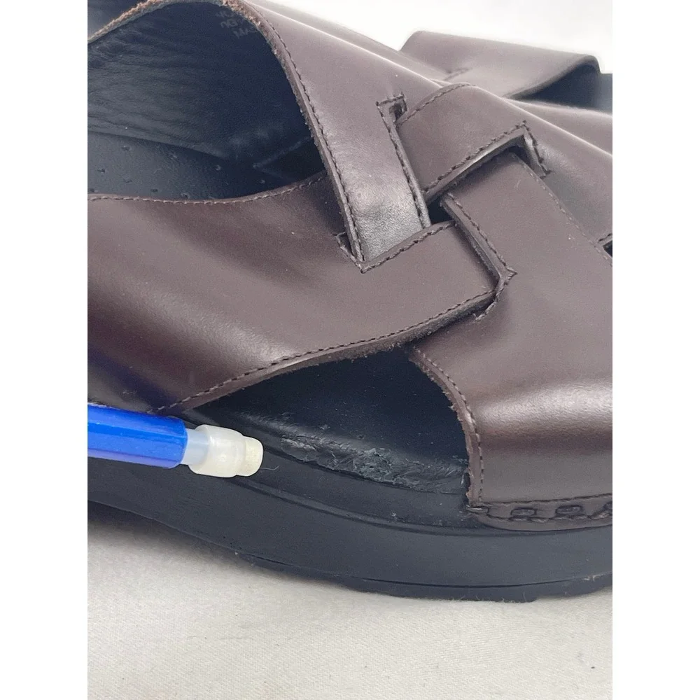 LL Bean Leather‎ Wedge Slide Sandals Womens 8.5 M Brown Cross Strap Comfort